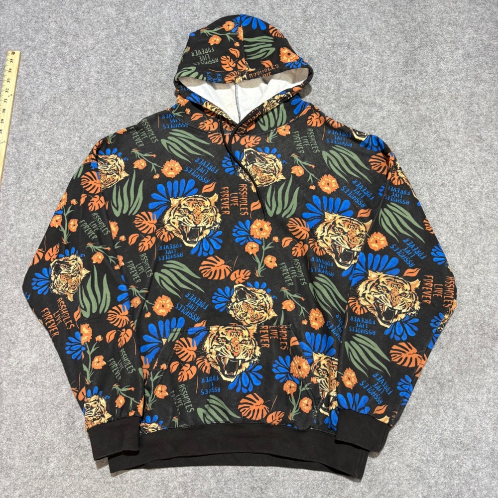 Assholes Live Forever Tiger Floral All Over Print Hoodie Mens XXL Black